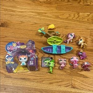 Littlest Pet Shop Bundle Toy Set - NIB Glow Fairy, 7 Pets, Canoe, Treehouse